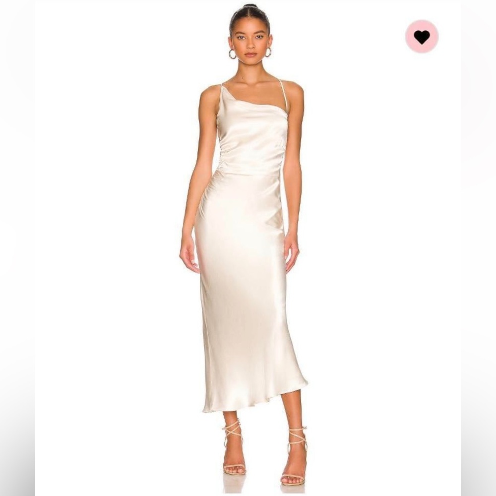 Shona Joy Ivory Satin Asymmetrical Slip Midi Dress